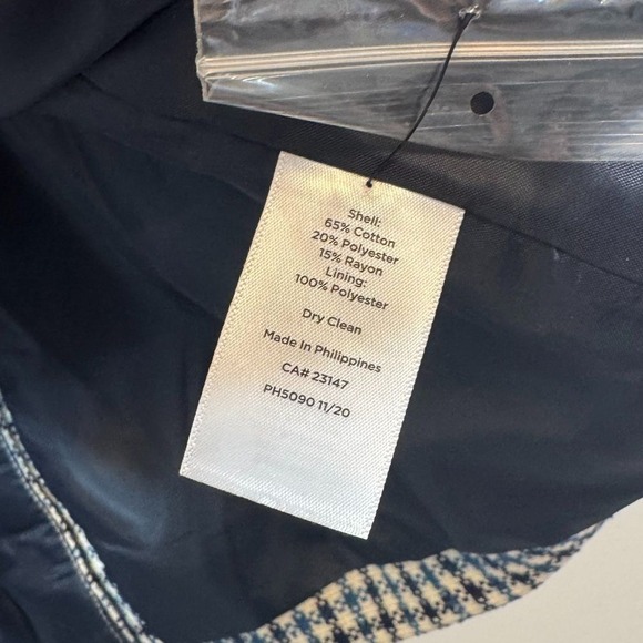 Talbots Women Blazer Jacket 2 Blue Black Checkered Single Button Jacket NEW $189 - Picture 4 of 8